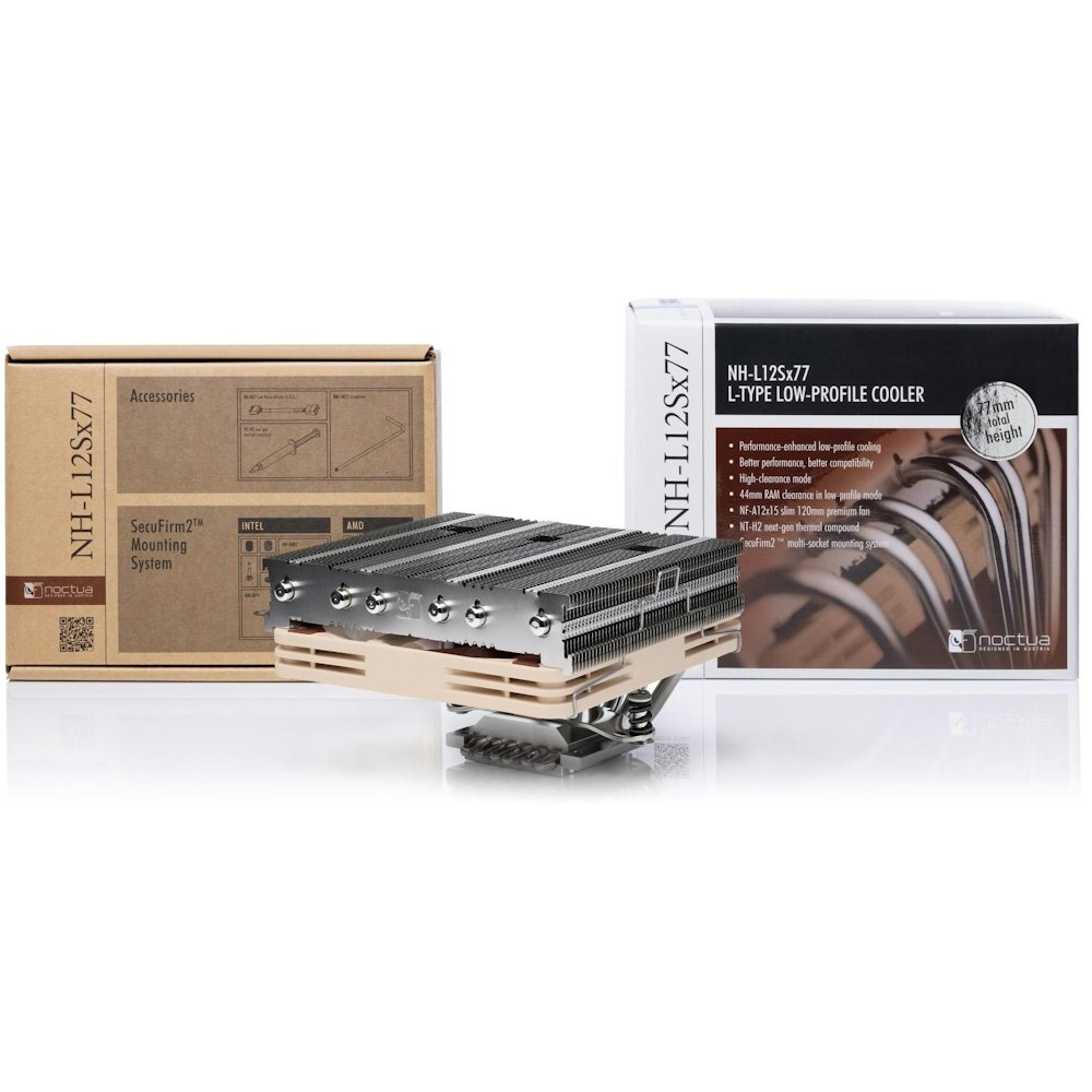 A large main feature product image of EX-DEMO Noctua NH-L12Sx77 - Advanced Low Profile Multi-Socket CPU Cooler
