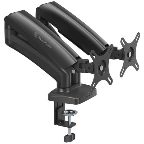 A large main feature product image of SilverStone ARM26 Dual Monitor Arm (Black)