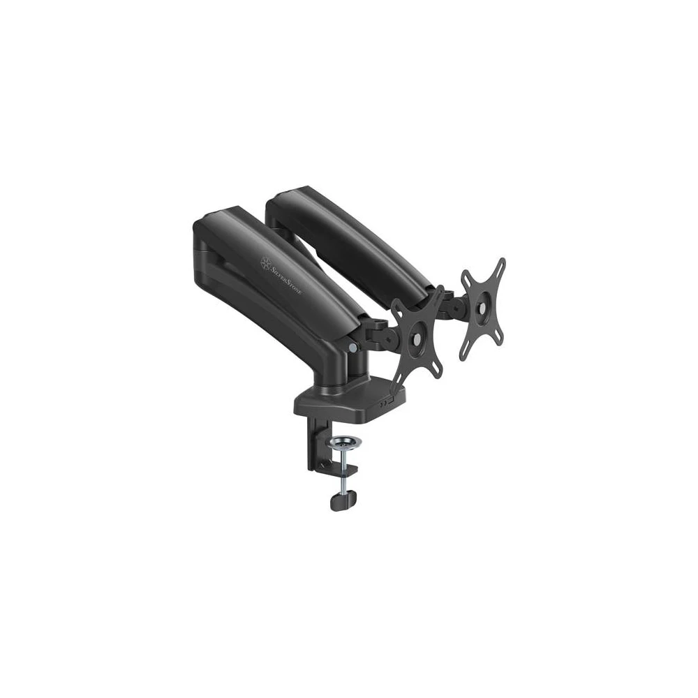 A large main feature product image of SilverStone ARM26 Dual Monitor Arm (Black)