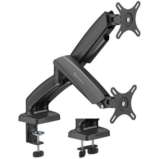 A large main feature product image of SilverStone ARM26 Dual Monitor Arm (Black)