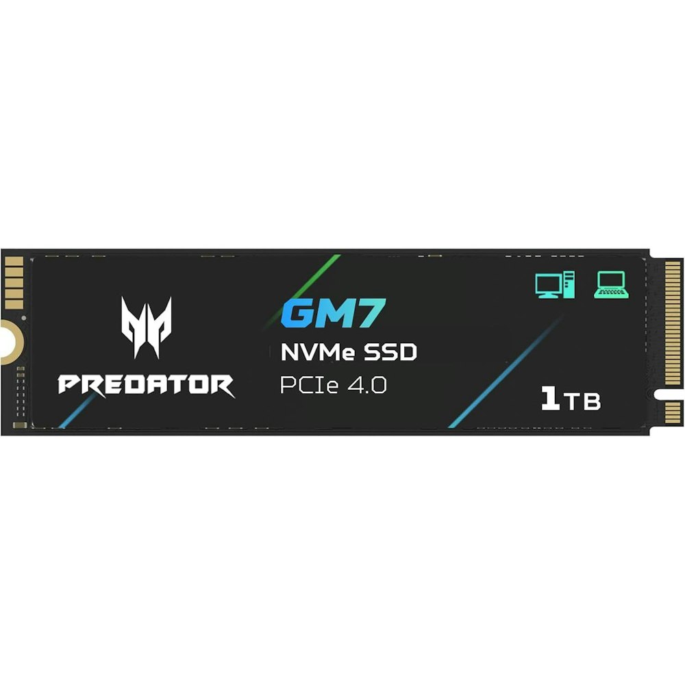 A large main feature product image of Predator GM7 PCIe Gen4 NVMe M.2 SSD - 1TB