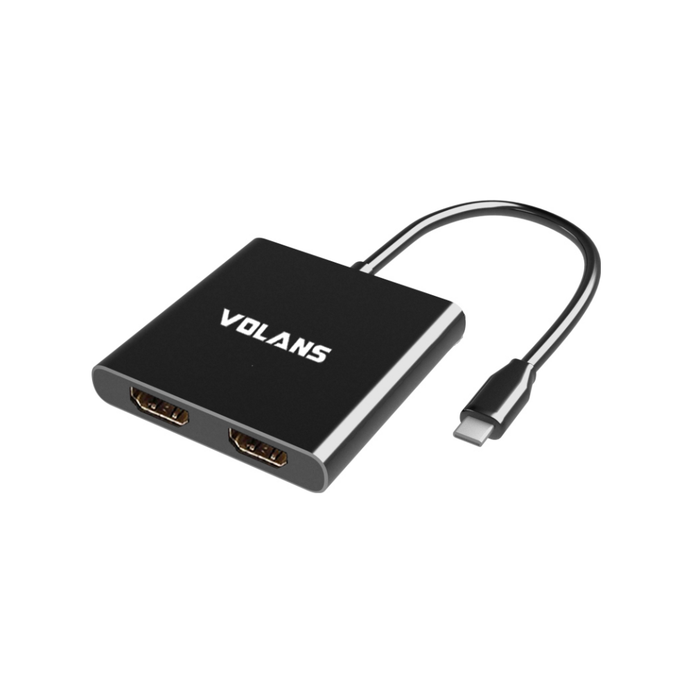 A large main feature product image of EX-DEMO Volans Aluminium USB Type-C to Dual HDMI 2.0 Adapter – 4K@60Hz