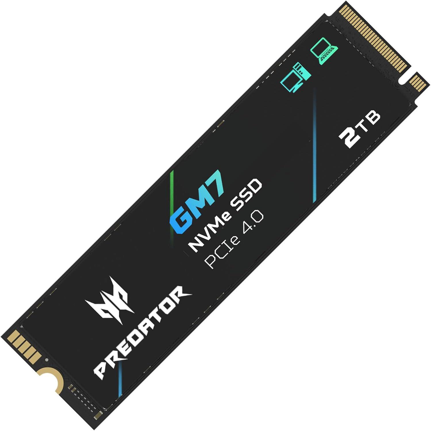 A large main feature product image of Predator GM7 PCIe Gen4 NVMe M.2 SSD - 2TB