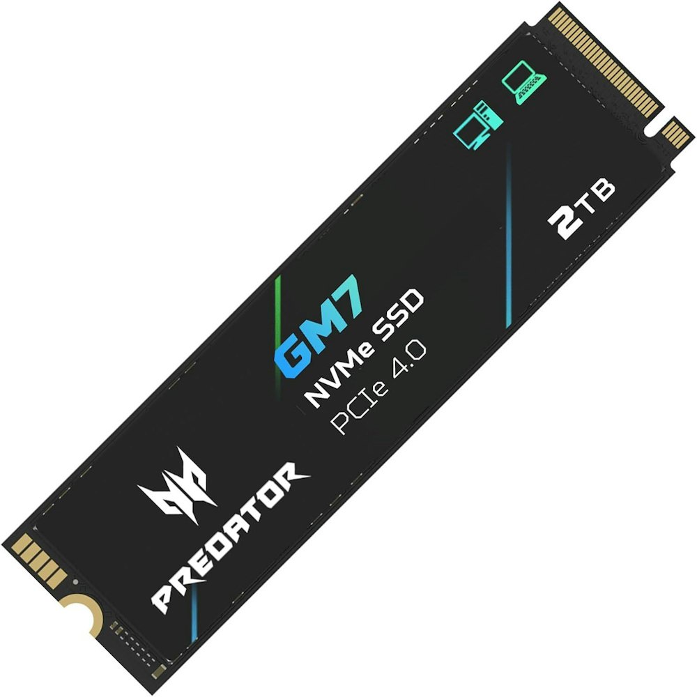 A large main feature product image of Predator GM7 PCIe Gen4 NVMe M.2 SSD - 2TB