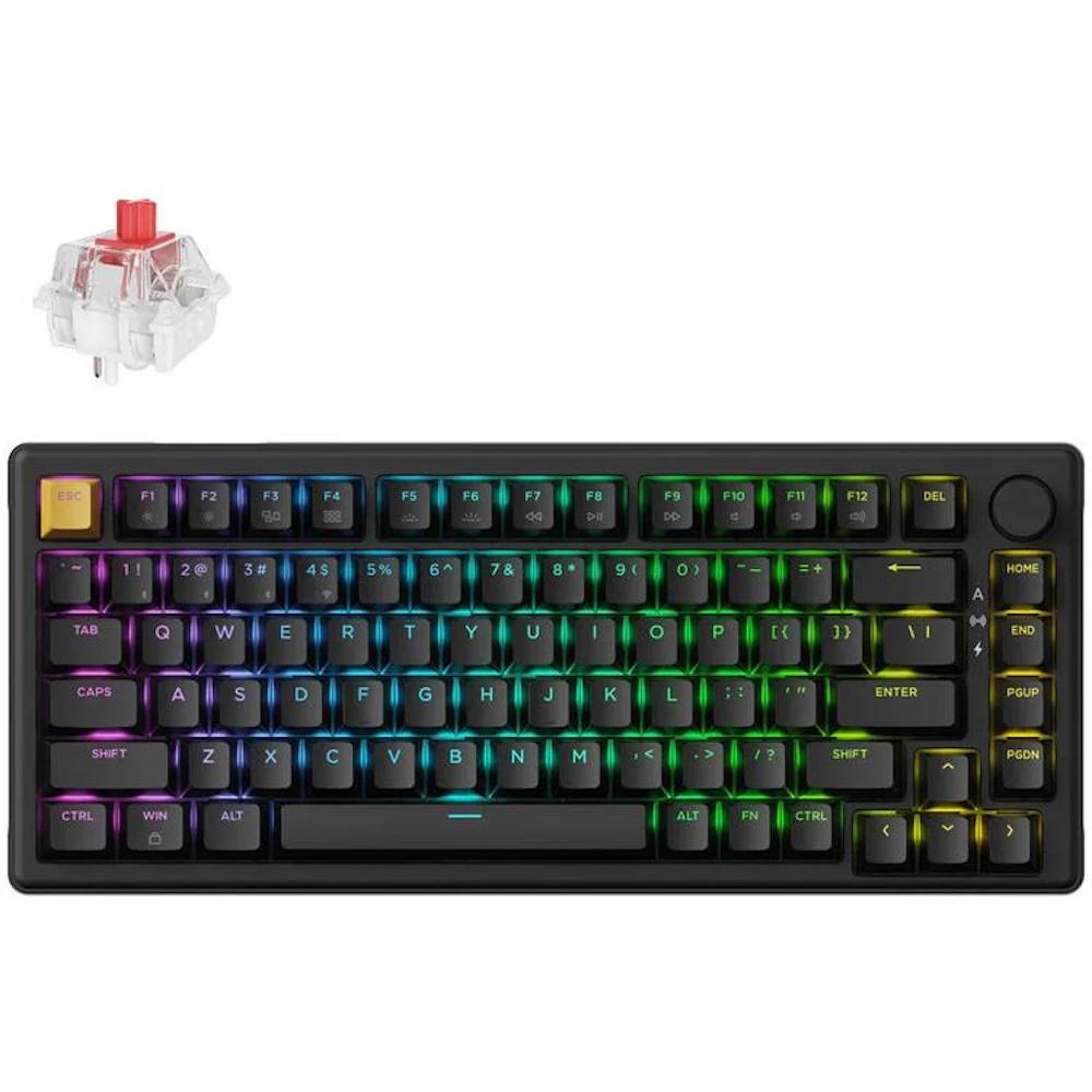 Keychron J2 - 75% QMK RGB Wireless Hot-Swappable Mechanical Keyboard - Black (Keychron Super Red Switch)