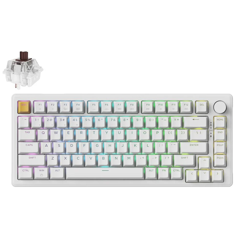 Keychron J2 - 75% QMK RGB Wireless Hot-Swappable Mechanical Keyboard - White (Keychron Super Brown Switch)