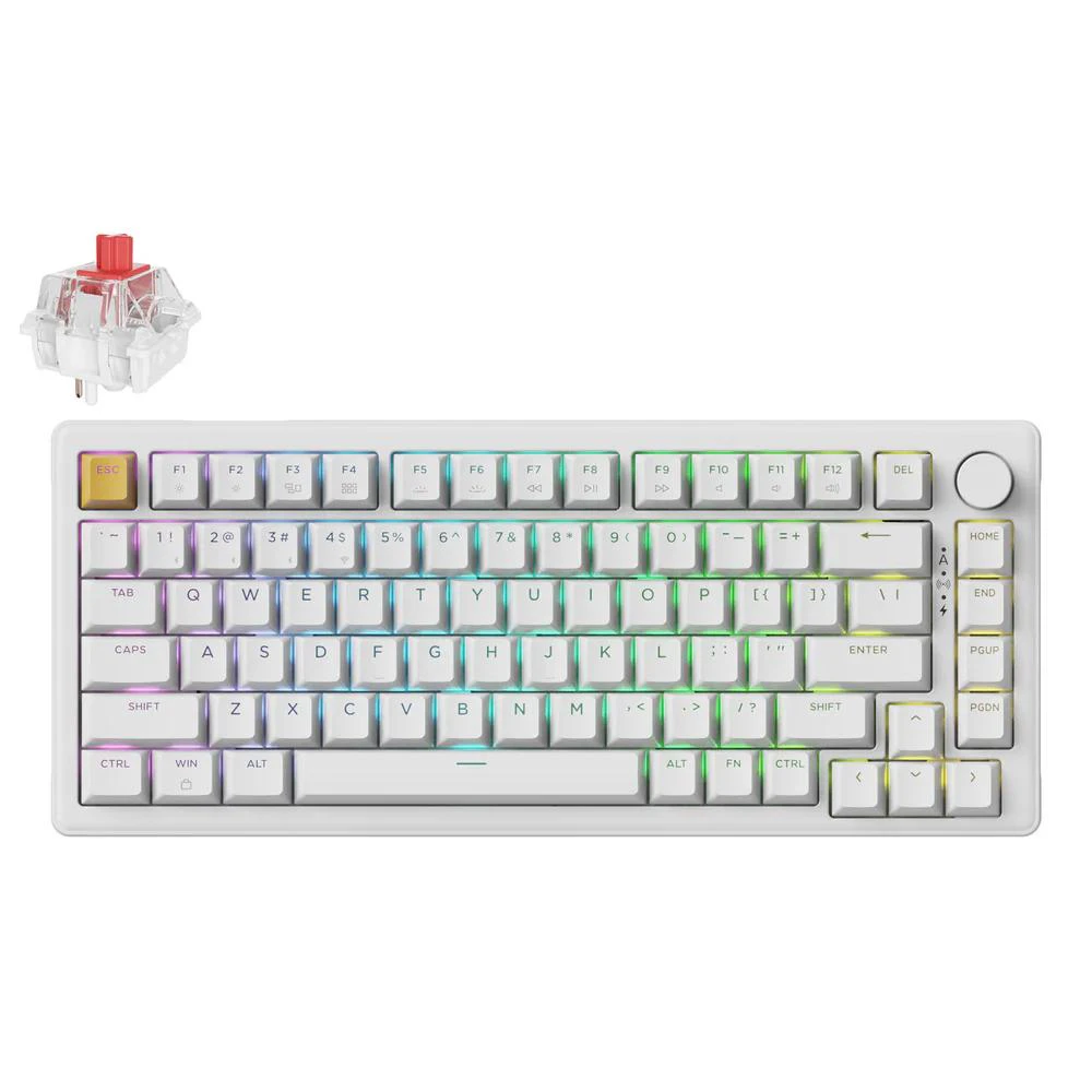 Keychron J2 - 75% QMK RGB Wireless Hot-Swappable Mechanical Keyboard - White (Keychron Super Red Switch)