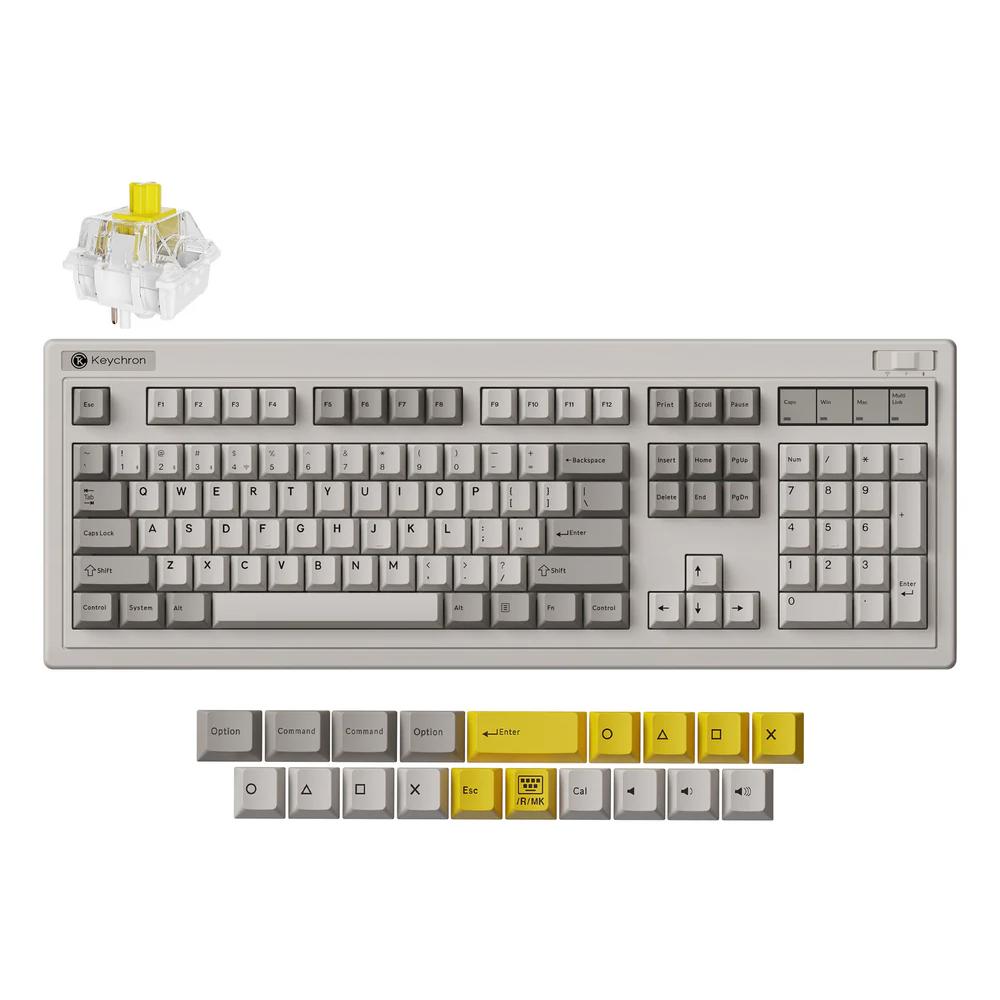 A large main feature product image of Keychron R6 QMK RGB Wireless Hot-Swappable Mechanical Keyboard - Retro (Keychron Super Banana Switch)