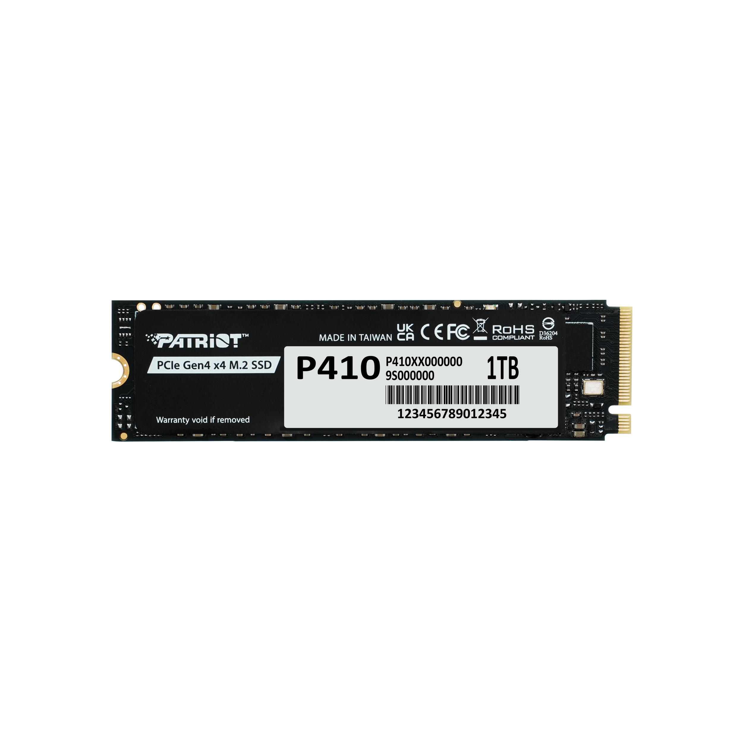 A large main feature product image of Patriot P410 PCIe Gen4 NVMe M.2 SSD - 1TB