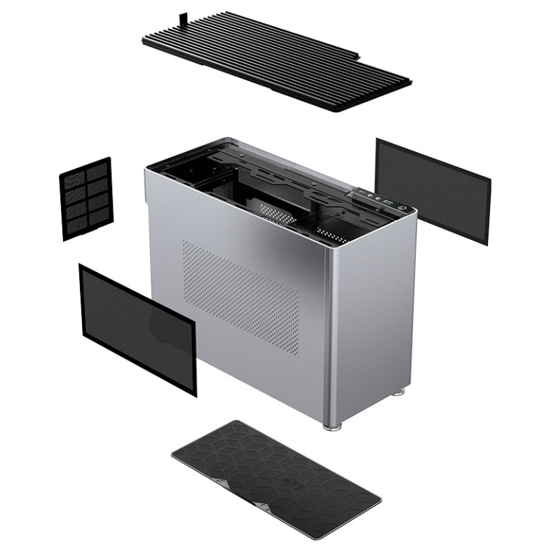 A large main feature product image of EX-DEMO Jonsplus Pure i100 Pro 26L Compact Mini-ITX Case (Silver)
