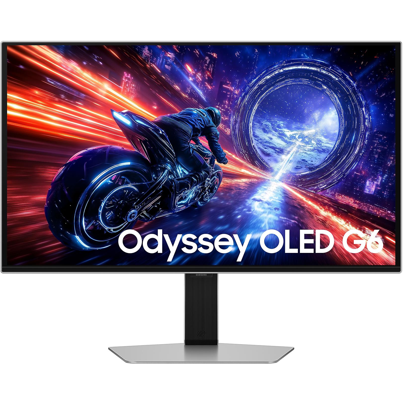 A large main feature product image of EX-DEMO Samsung Odyssey OLED G6 G60SF - 27" 1440p 500Hz 0.03ms Gaming Monitor