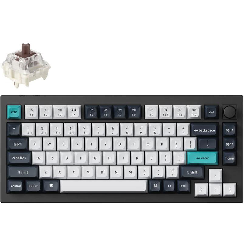 A large main feature product image of EX-DEMO Keychron Q1 Max - 75% QMK/VIA RGB Wireless Custom Mechanical Keyboard - Black (Gateron Jupiter Brown Switch)