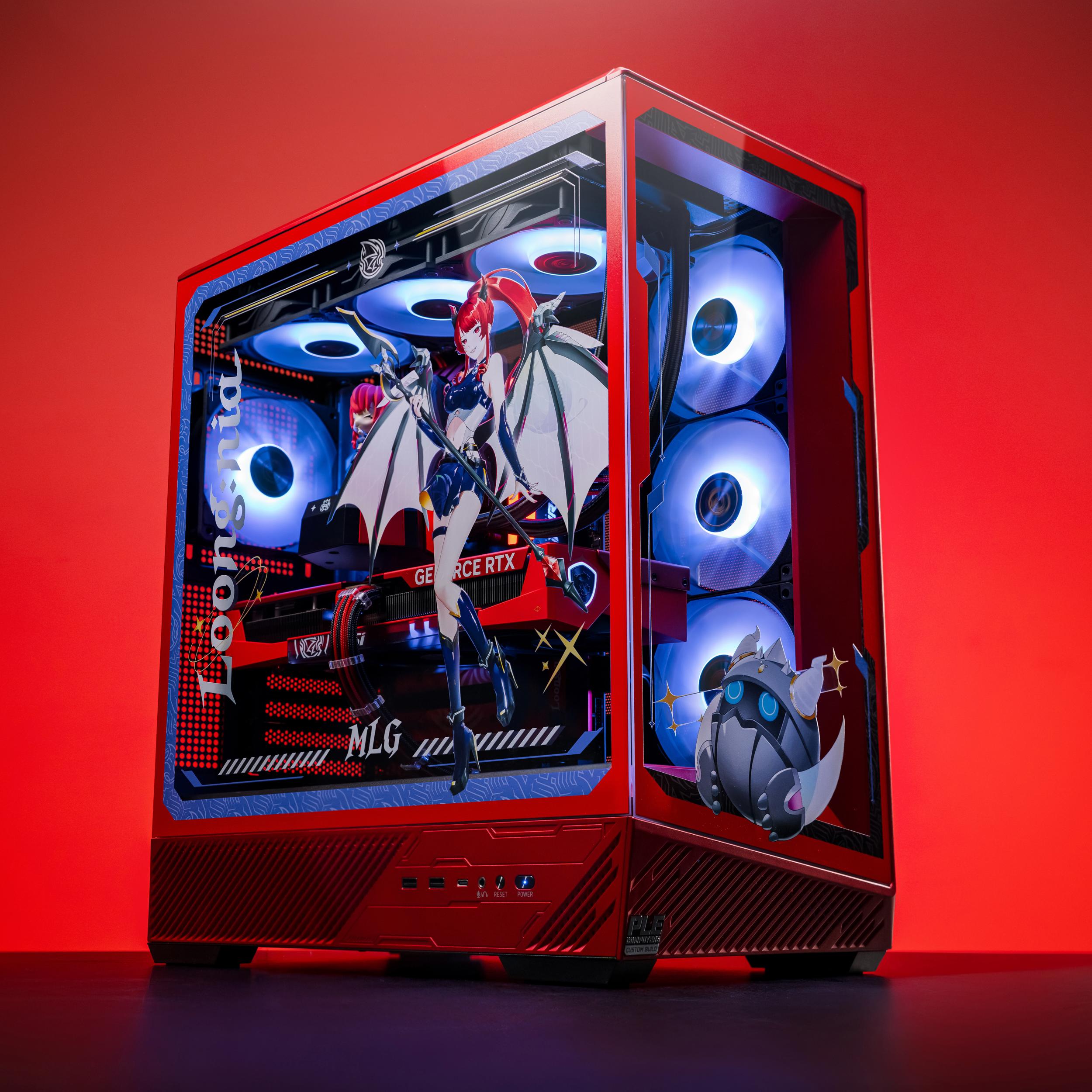 A large main feature product image of PLE MLG RTX 5070 Ti Prebuilt Ready To Go Gaming PC