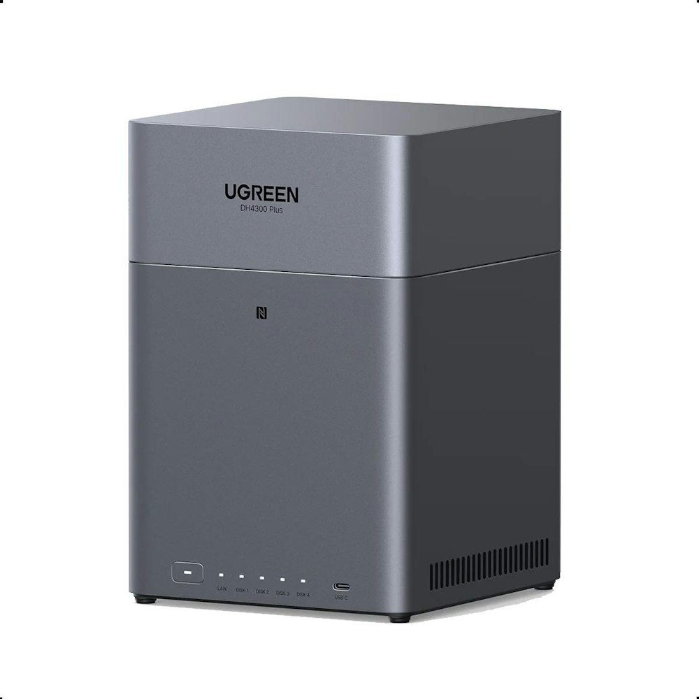 A large main feature product image of UGREEN NASync DH4300 Plus 4-Bay NAS (2.4GHz ARM 8-Core, 8GB RAM, 2.5GbE)