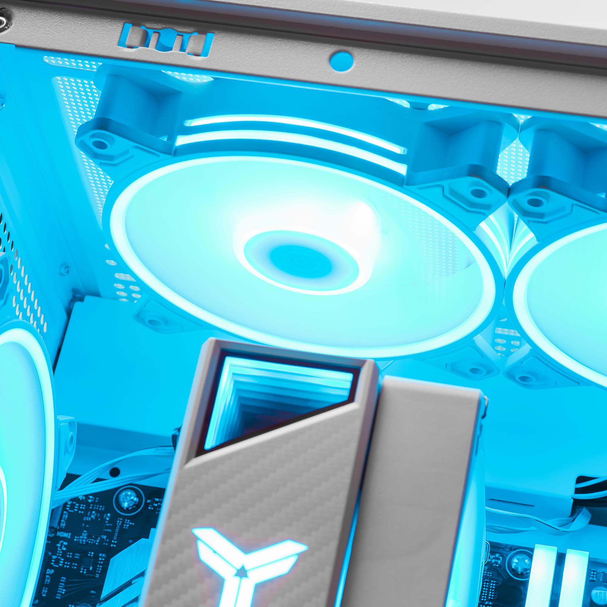 A large main feature product image of PLE Lunar RTX 5060 Prebuilt Ready To Go Gaming PC