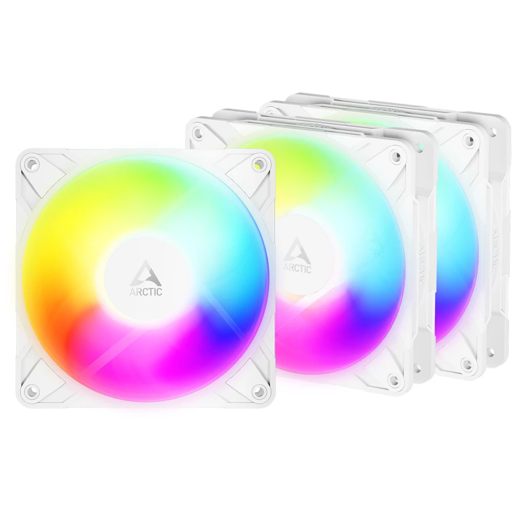 ARCTIC P12 Pro Reverse ARGB 120mm Performance PWM Fan 3-Pack (White)