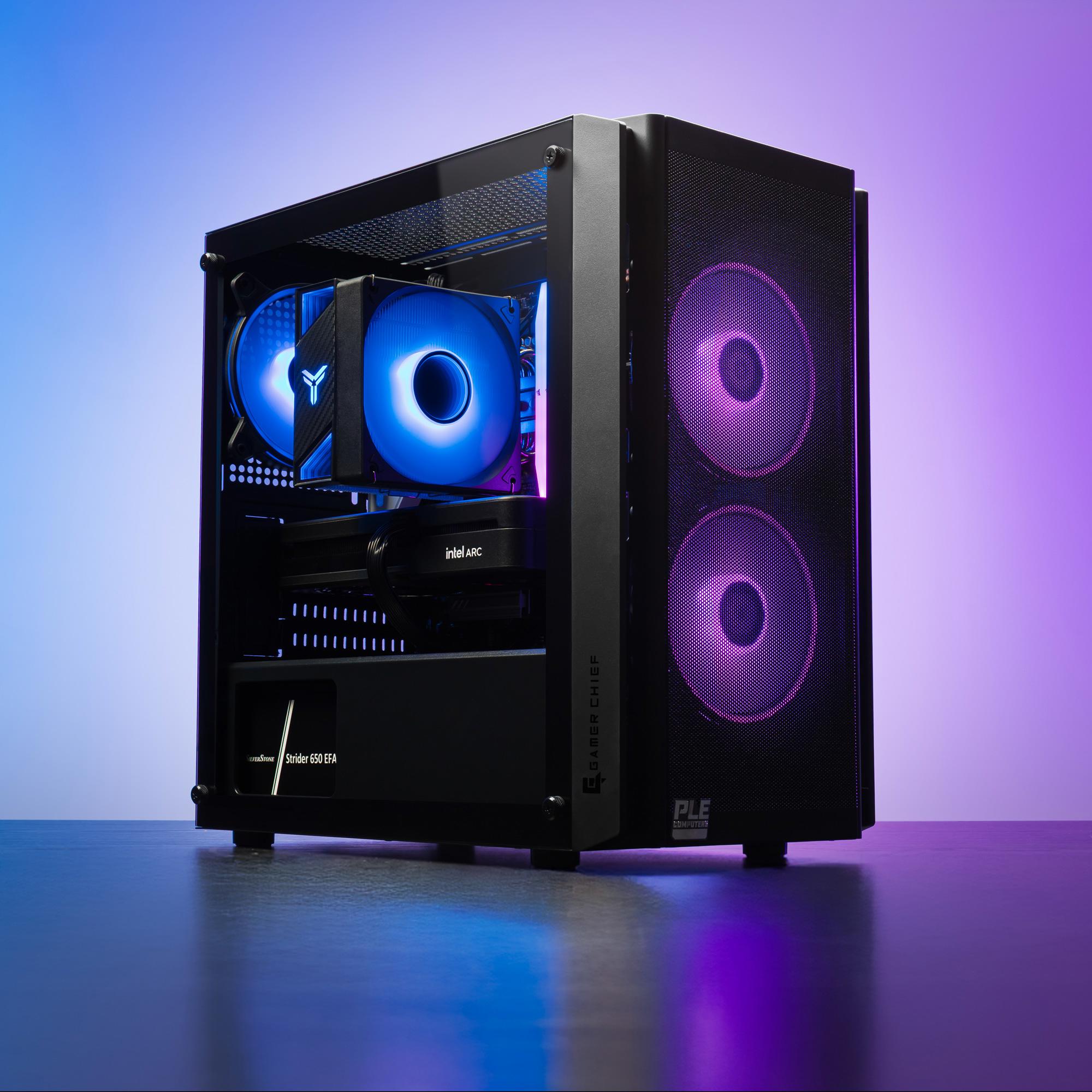 A large main feature product image of PLE Arcane B580 Prebuilt Ready To Go Gaming PC