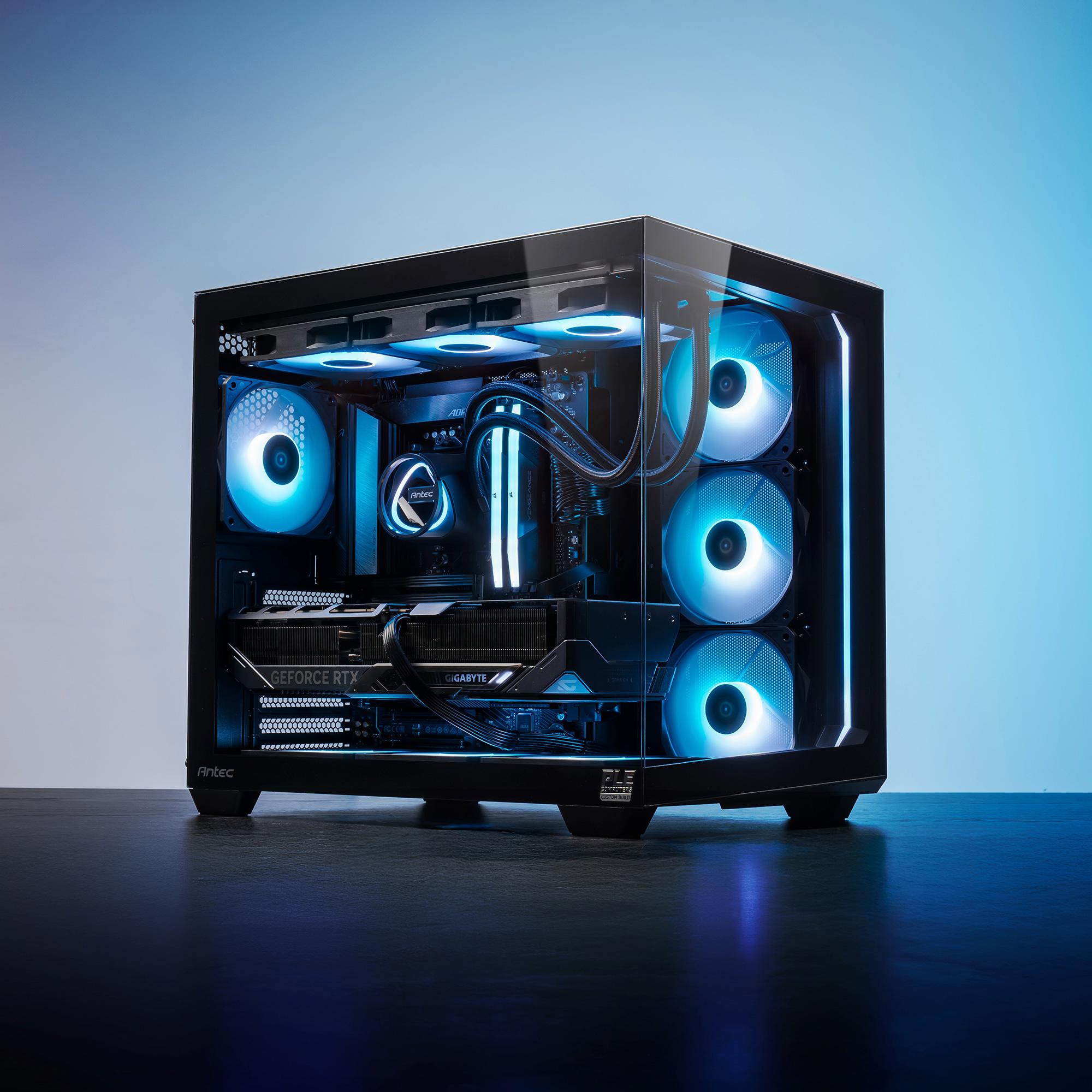 A large main feature product image of PLE Skeleton RTX 5070 Ti Prebuilt Ready To Go Gaming PC