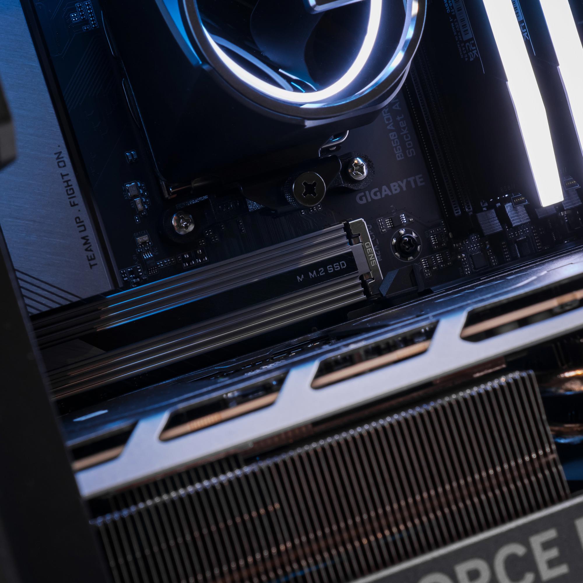 A large main feature product image of PLE Skeleton RTX 5070 Ti Prebuilt Ready To Go Gaming PC