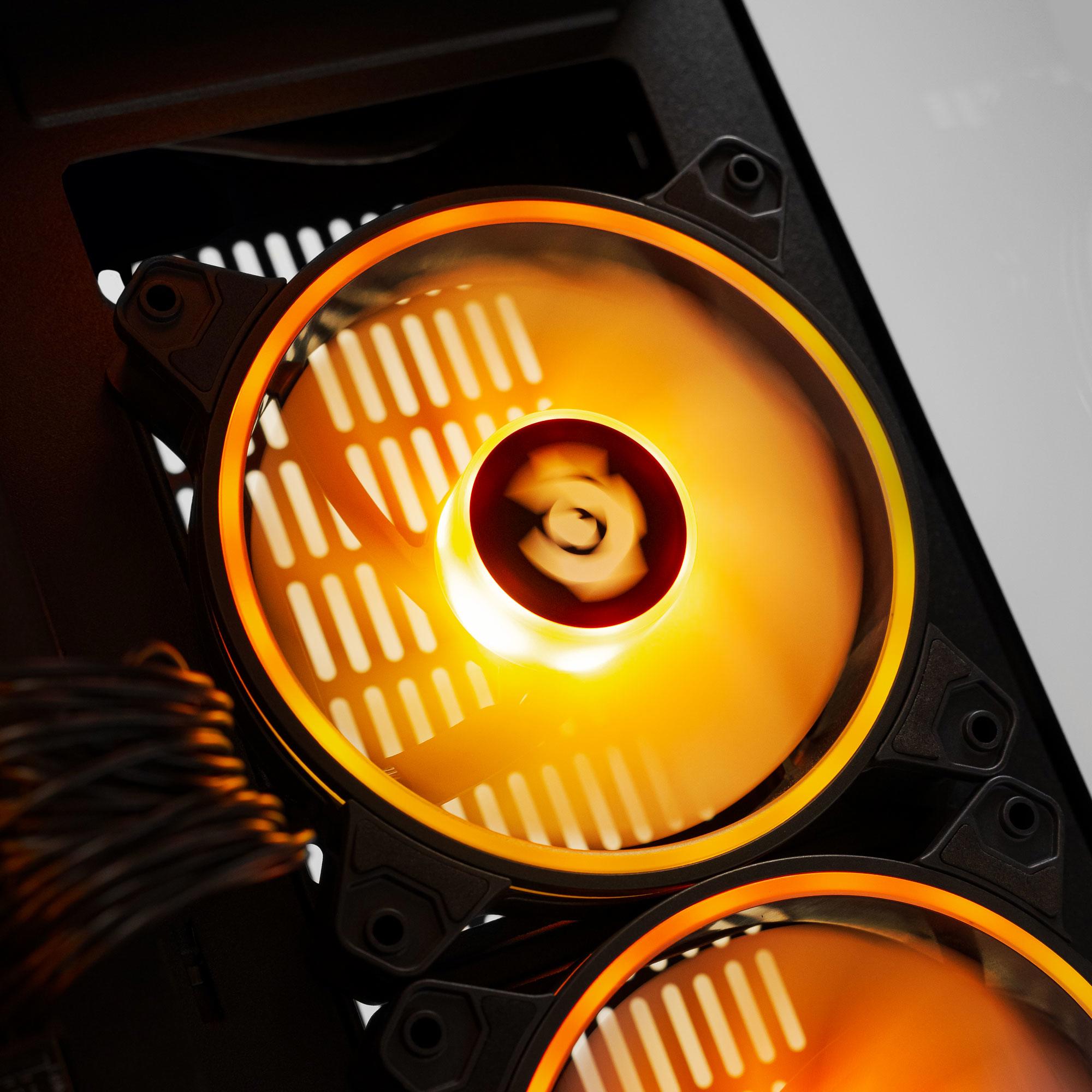 A large main feature product image of EX-DEMO PLE Ember RX 9060 XT Prebuilt Ready To Go Gaming PC