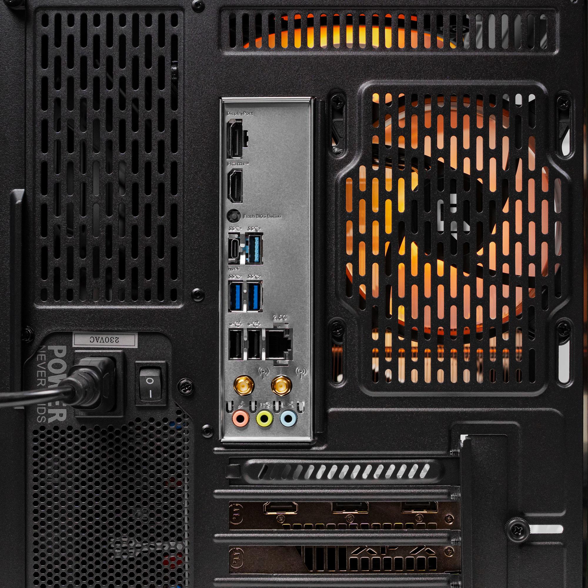 A large main feature product image of EX-DEMO PLE Ember RX 9060 XT Prebuilt Ready To Go Gaming PC