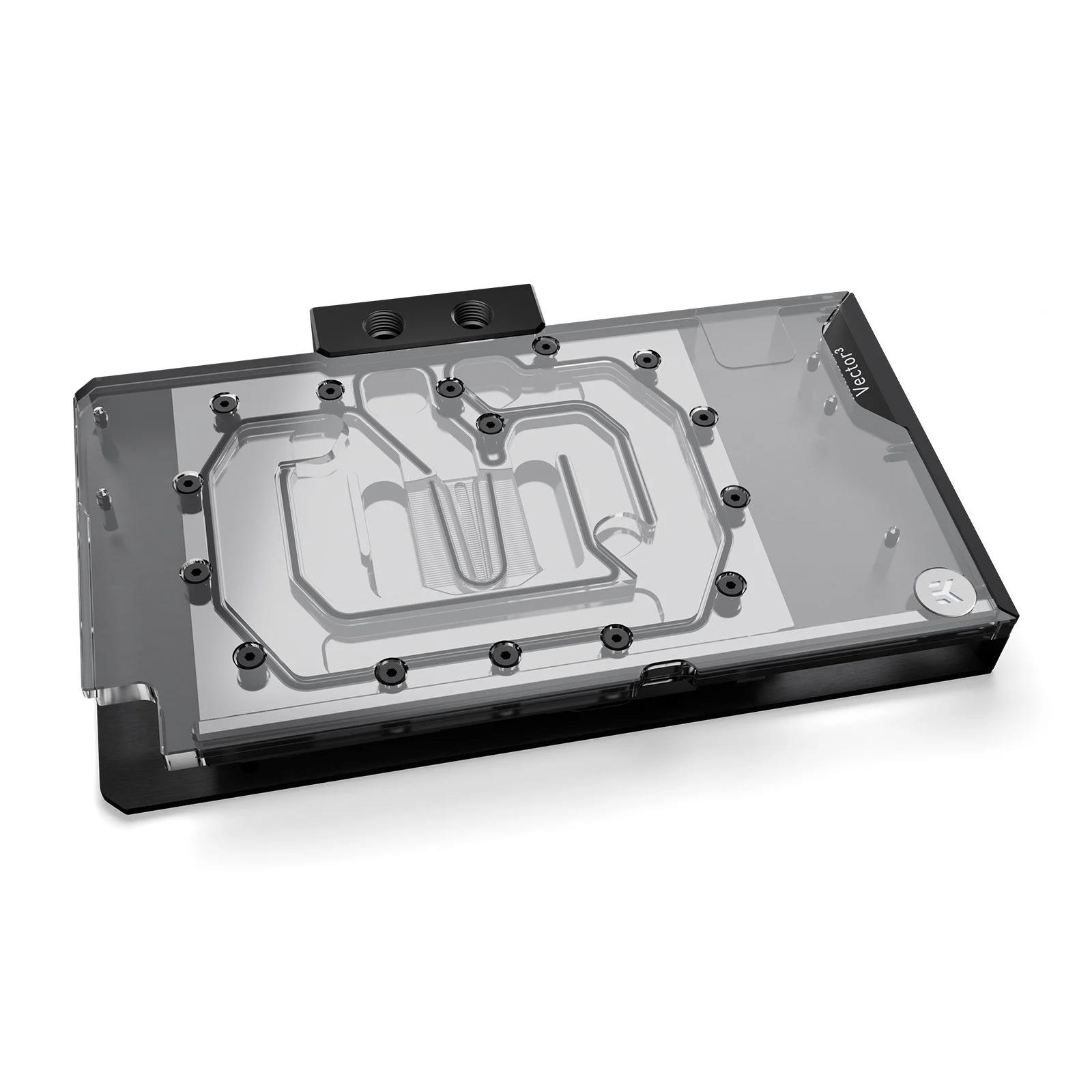 A large main feature product image of EK Quantum Vector3 TUF RTX 5080 GPU Waterblock (Plexi)