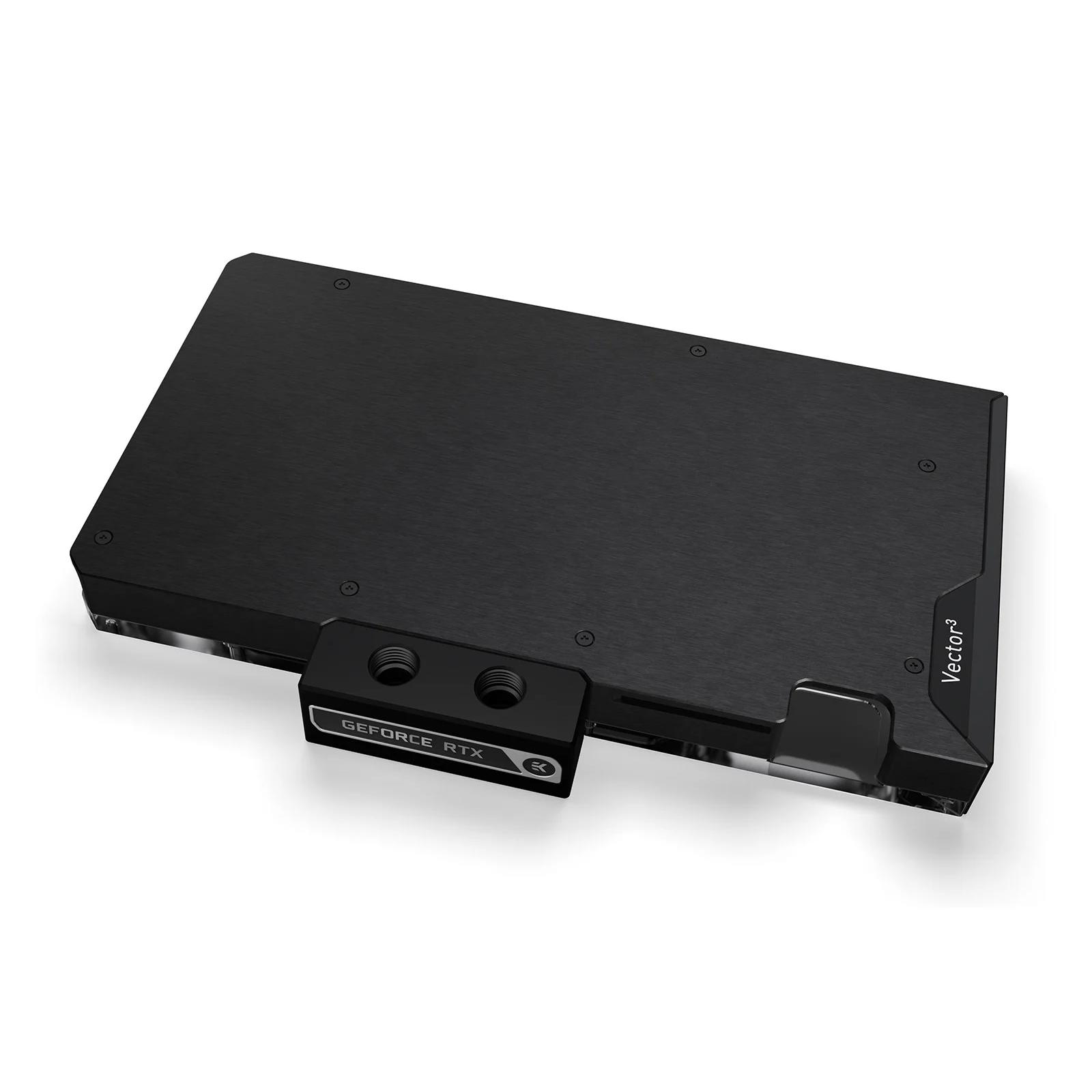 A large main feature product image of EK Quantum Vector3 TUF RTX 5080 GPU Waterblock (Plexi)