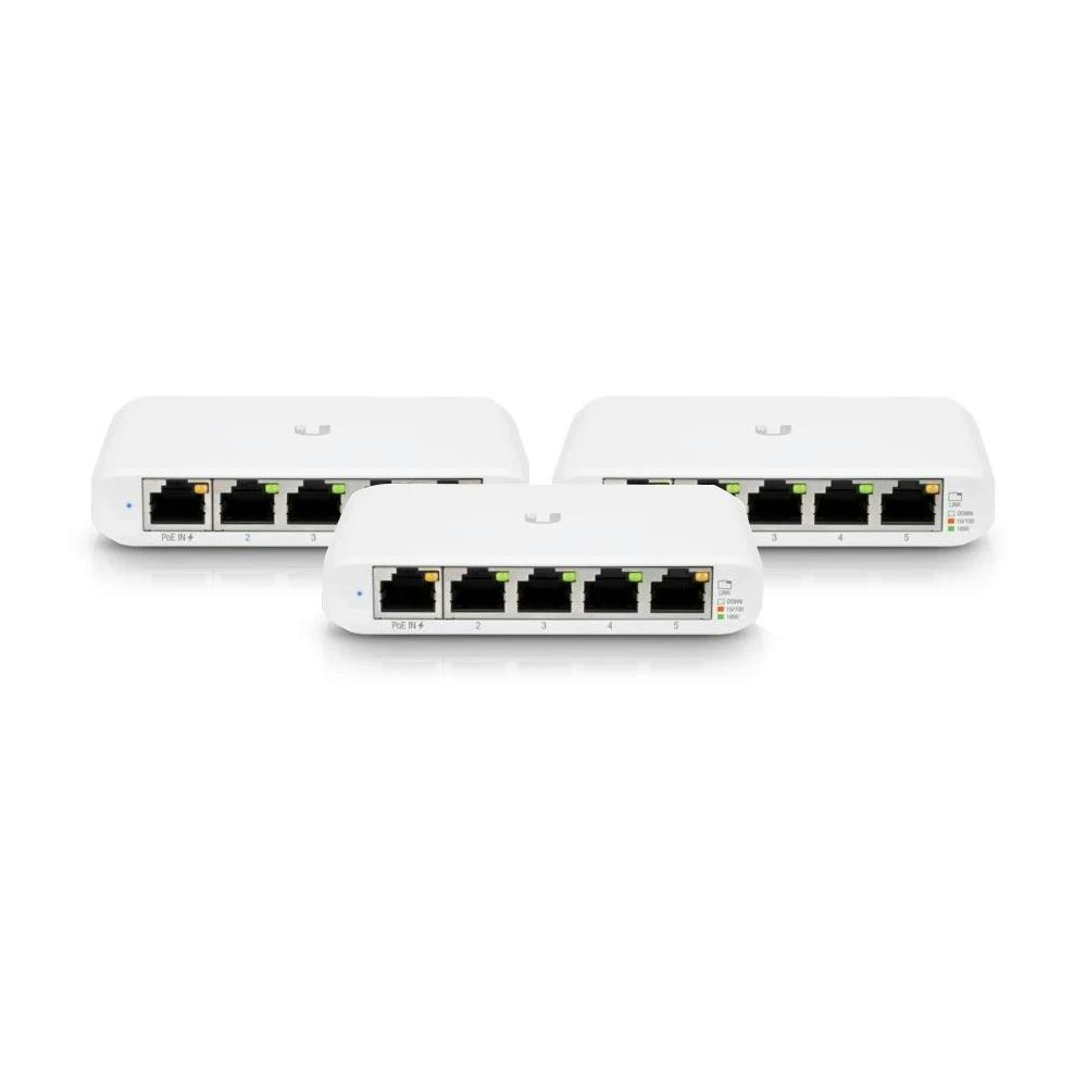 A large main feature product image of Ubiquiti Unifi Flex Mini Managed Layer 2 Gigabit Switch (3-Pack)