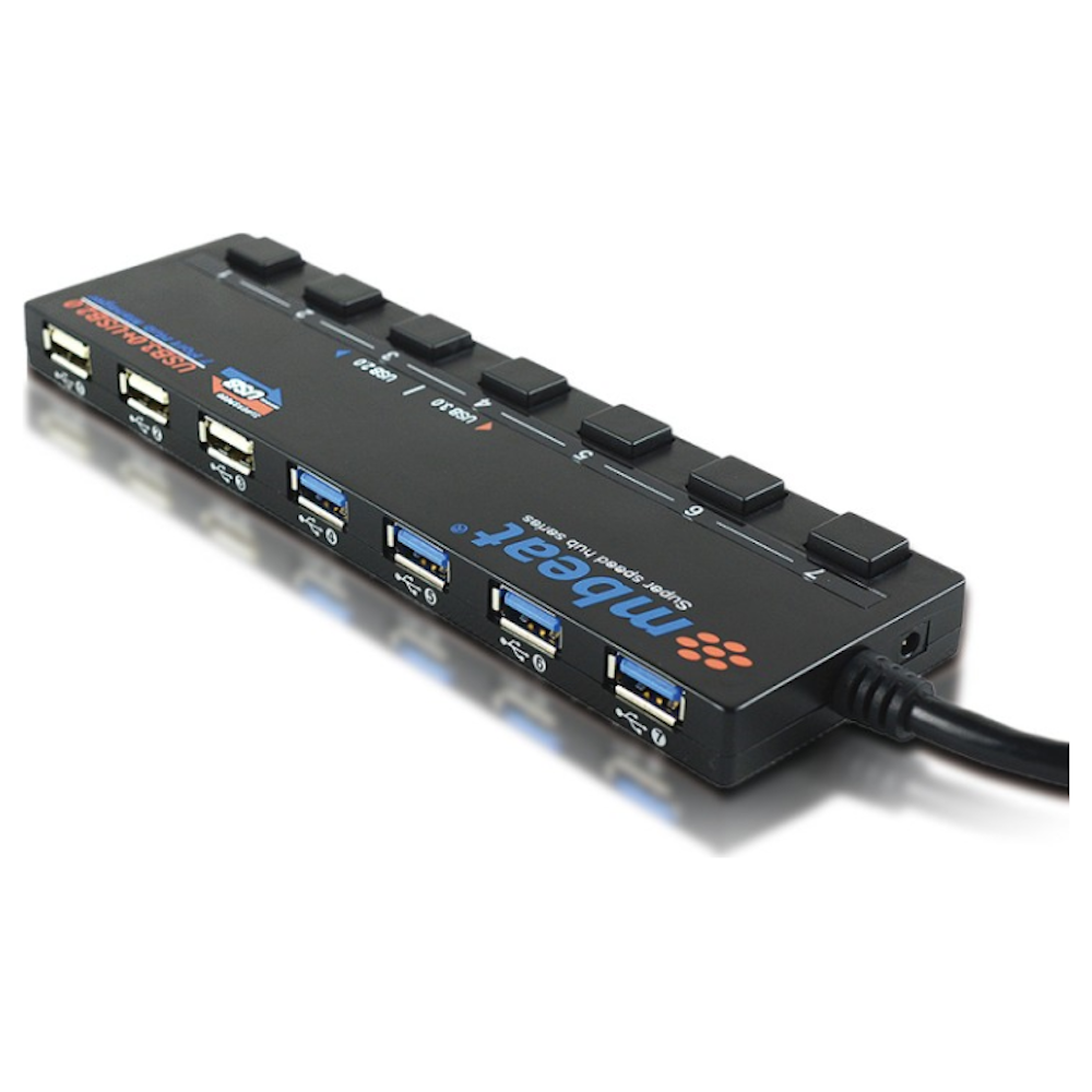 A large main feature product image of mbeat 4 Port USB3.0 + 3 Port USB2.0 Switchable Powered Hub