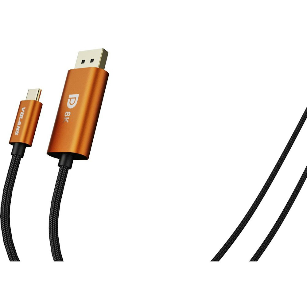 A large main feature product image of EX-DEMO Volans Ultra 8K USB Type-C to DisplayPort 1.4 Cable - 2m