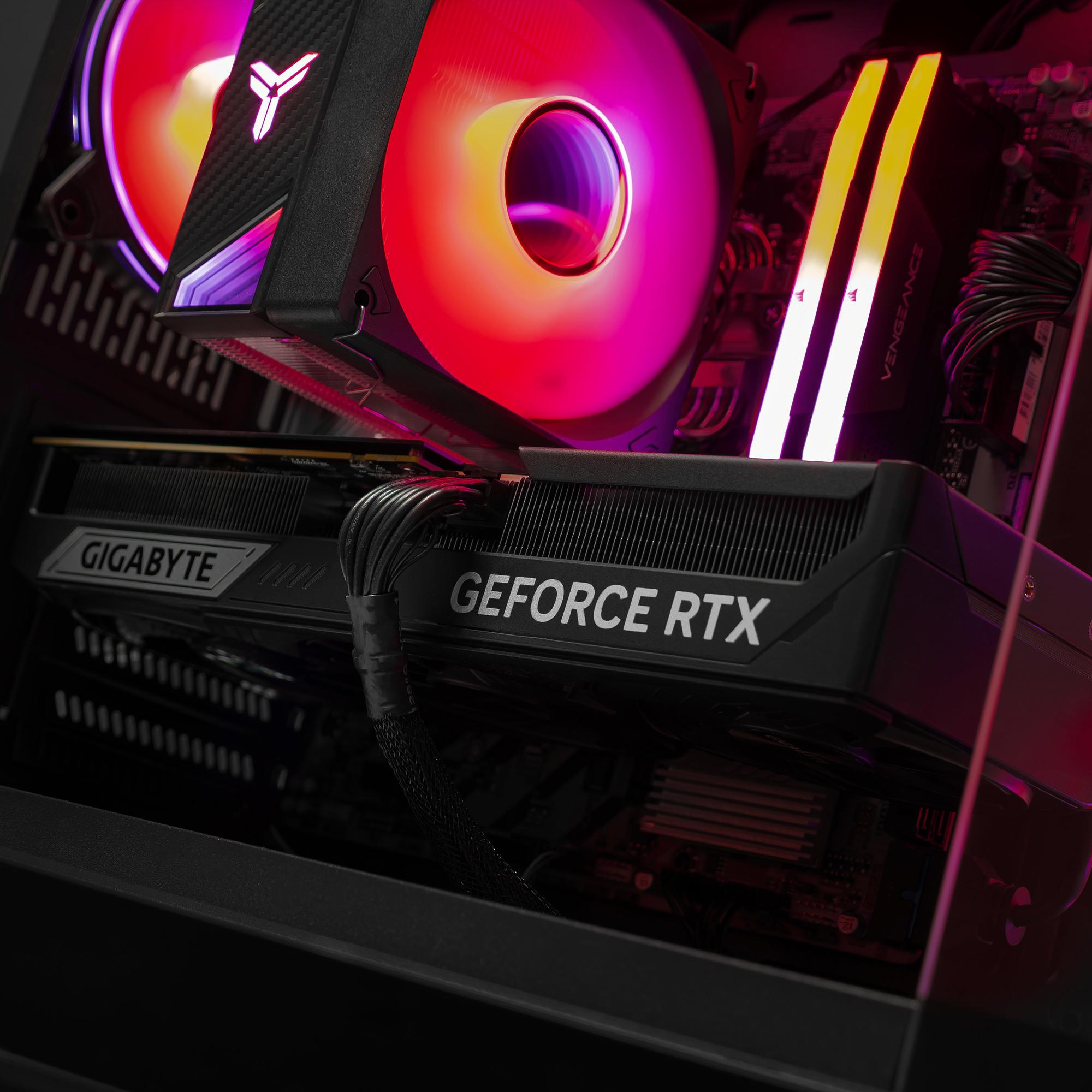 A large main feature product image of PLE Ruby RTX 5070 Ti Prebuilt Ready To Go Gaming PC