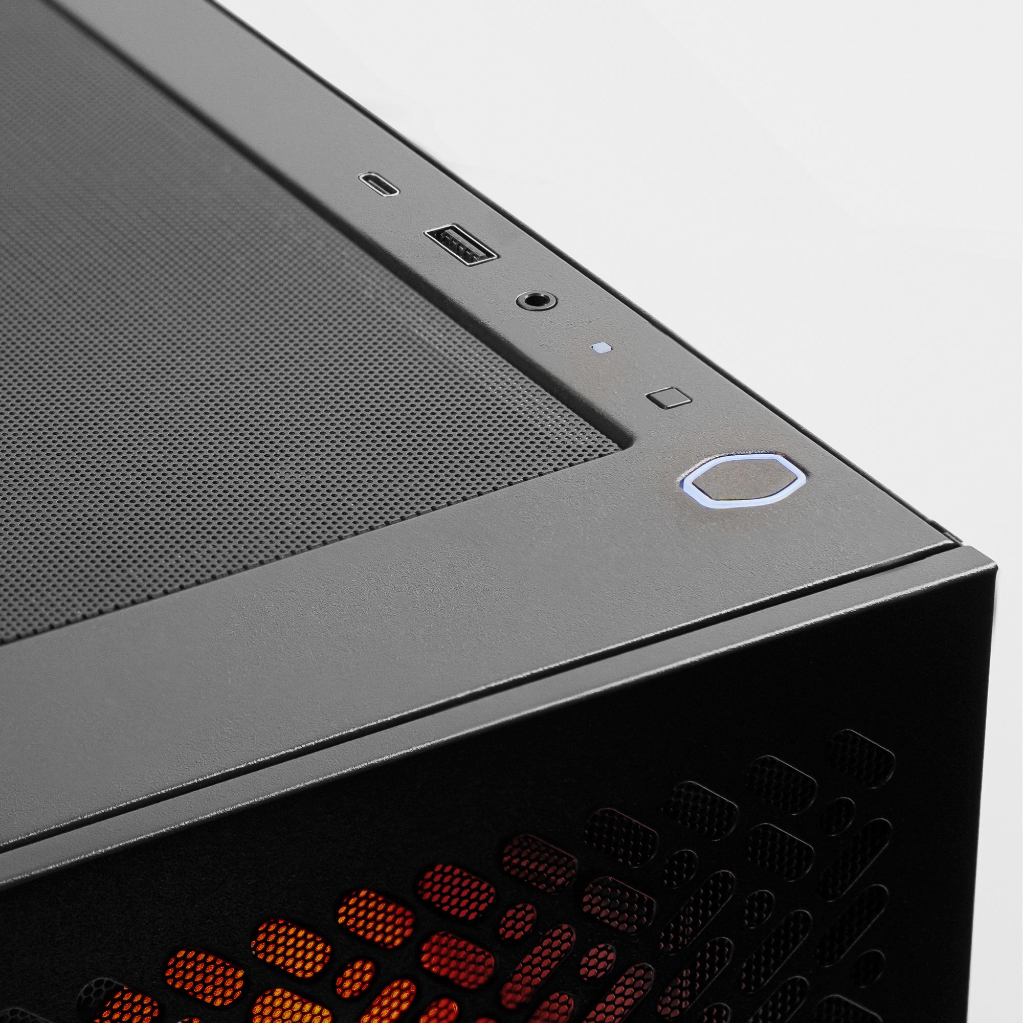 A large main feature product image of PLE Flame RTX 5070 Prebuilt Ready To Go Gaming PC