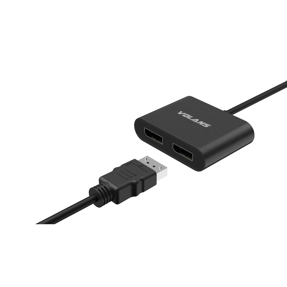 A large main feature product image of Volans Aluminium 4K USB-C to Dual DisplayPort Adapter with MST Dual Monitor