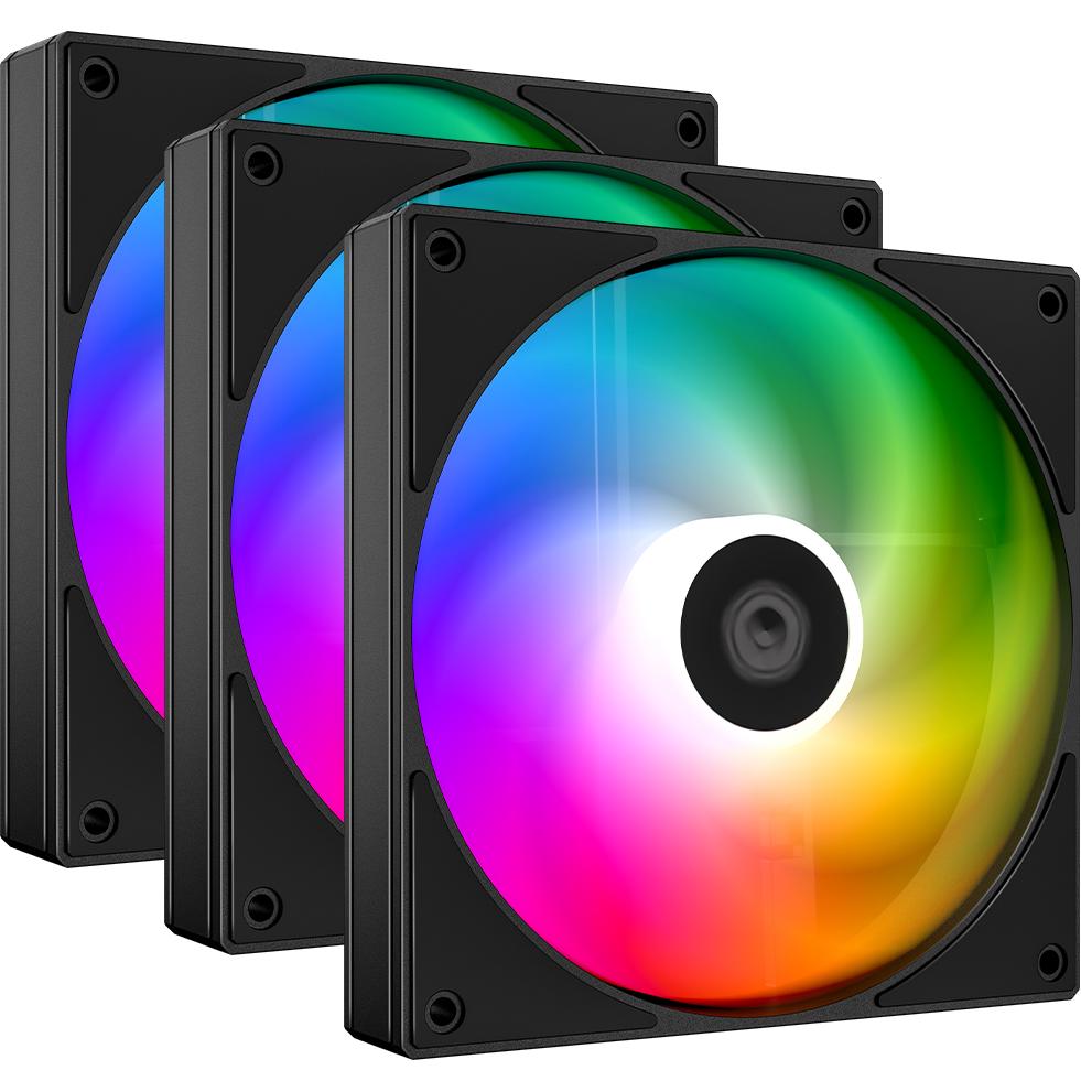 A large main feature product image of EX-DEMO ID-COOLING AS Series 120mm ARGB PWM Fan 3-Pack (Black)