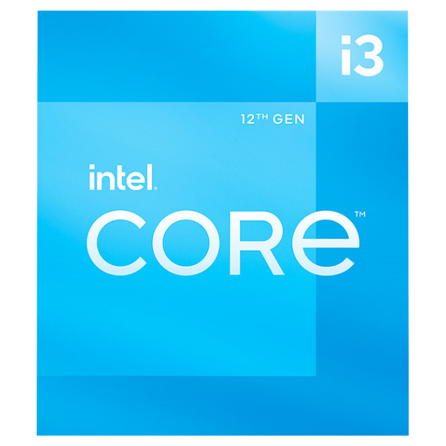 A large main feature product image of EX-DEMO Intel Core i3 12100F Alder Lake 4 Core 8 Thread Up To 4.3Ghz LGA1700 - No iGPU Retail Box