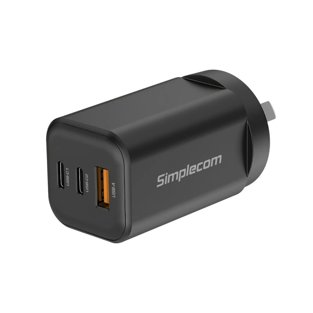 Simplecom CU365 3-Port PD 65W GaN Wall Charger Dual USB-C + USB-A