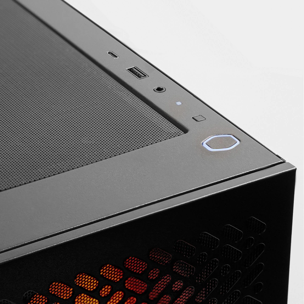 A large main feature product image of PLE Flame RTX 5070 Prebuilt Ready To Go Gaming PC