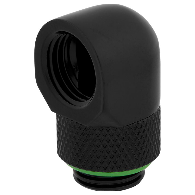 A large main feature product image of EX-DEMO Corsair Hydro X Series 90° Rotary Adapter Twin Pack — Black