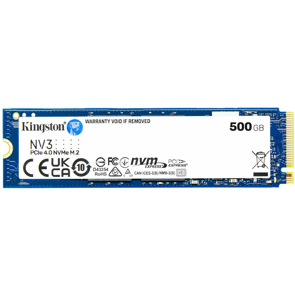 A large main feature product image of EX-DEMO Kingston NV3 PCIe Gen4 NVMe M.2 SSD - 500GB