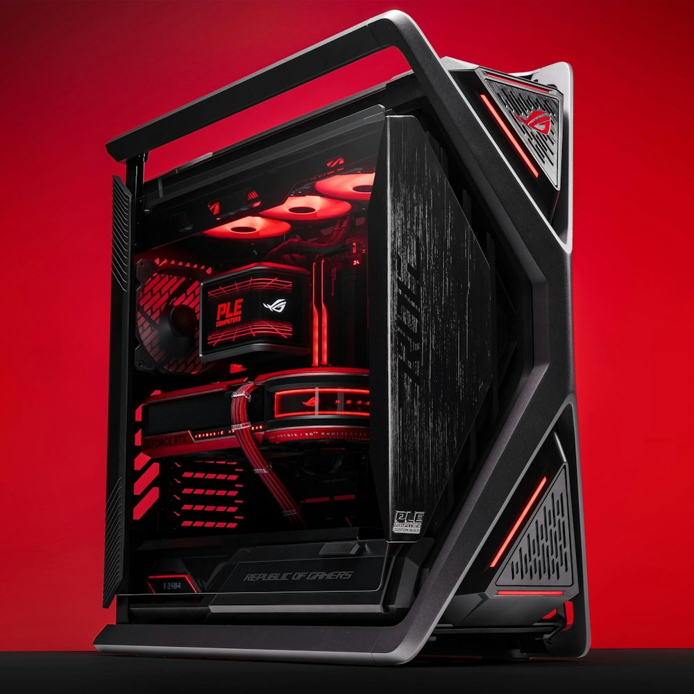 A large main feature product image of PLE ROG Matrix RTX 5090 Prebuilt Ready To Go Gaming PC