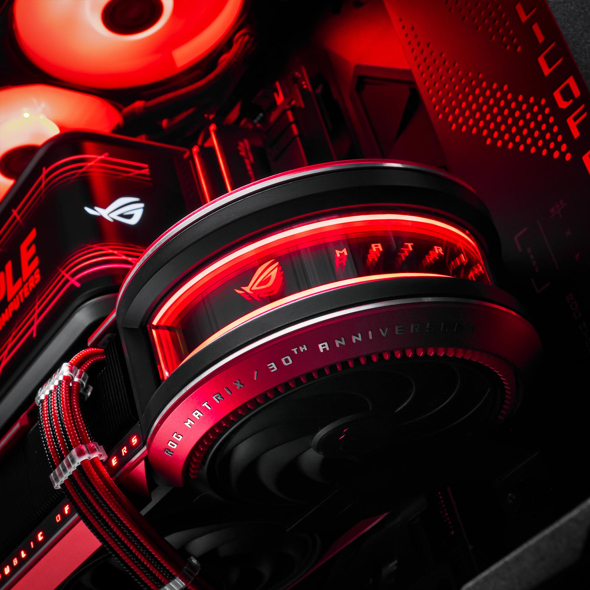 A large main feature product image of PLE ROG Matrix RTX 5090 Prebuilt Ready To Go Gaming PC