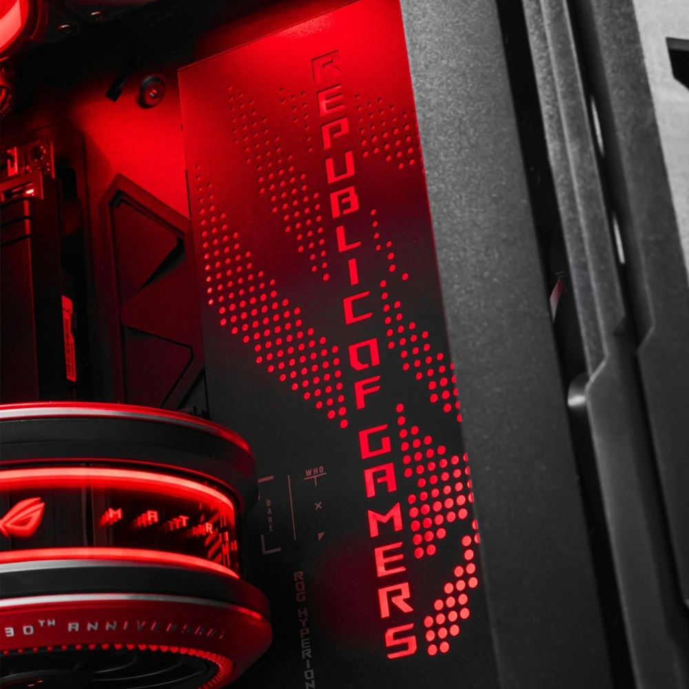 A large main feature product image of PLE ROG Matrix RTX 5090 Prebuilt Ready To Go Gaming PC