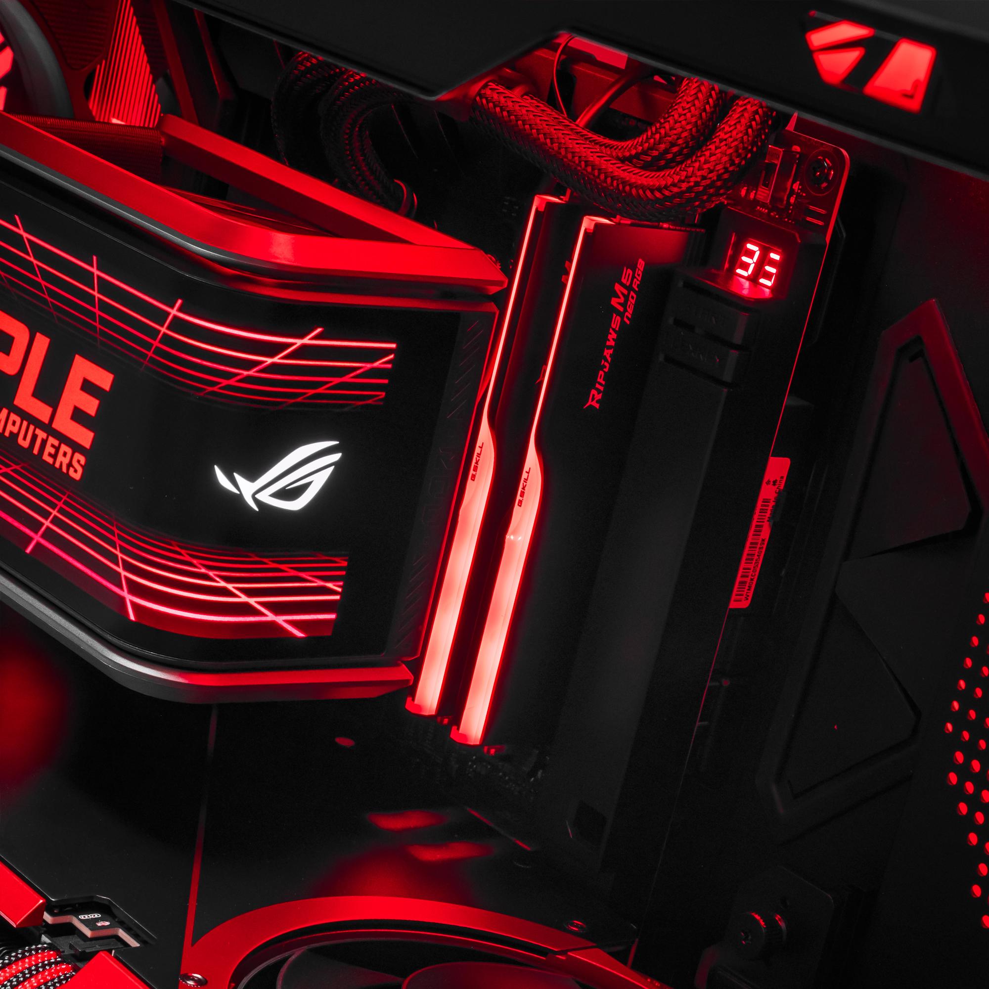 A large main feature product image of PLE ROG Matrix RTX 5090 Prebuilt Ready To Go Gaming PC