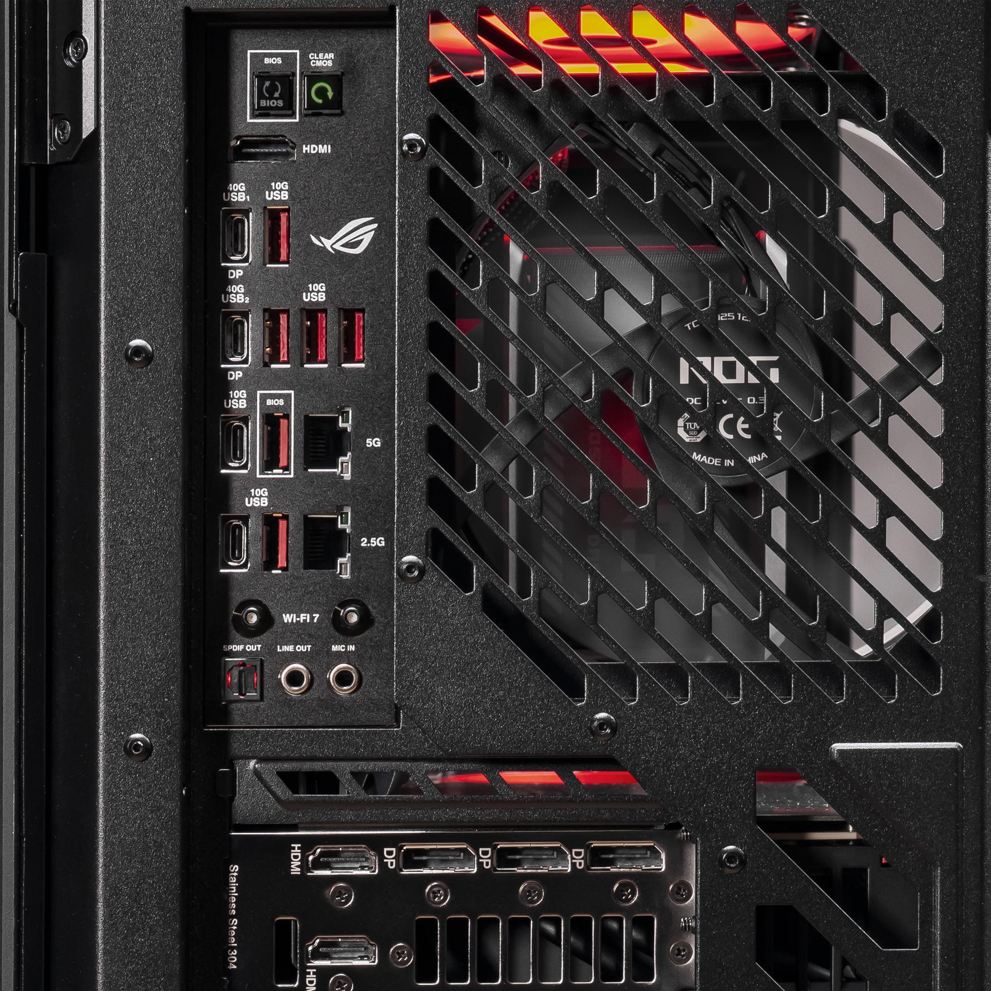 A large main feature product image of PLE ROG Matrix RTX 5090 Prebuilt Ready To Go Gaming PC