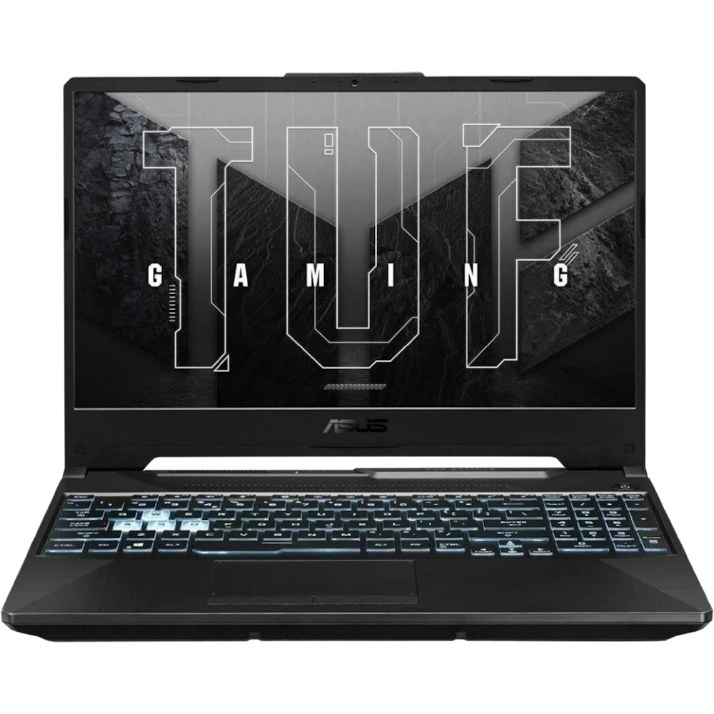 A large main feature product image of ASUS TUF Gaming A15 - 15.6" 144Hz, Ryzen 7 170, RTX 3050, 16GB/512GB - Win 11 Gaming Notebook