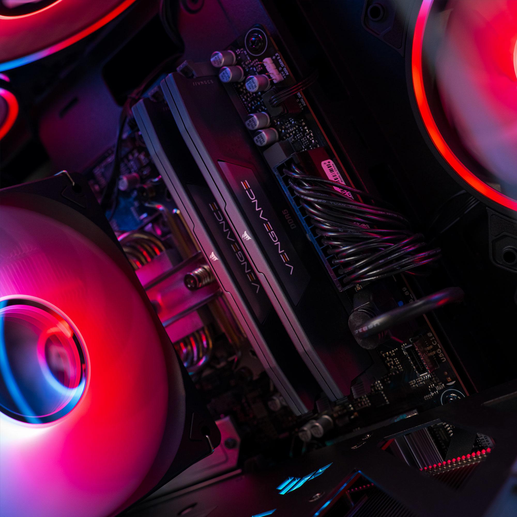 A large main feature product image of EX-DEMO PLE Neon RTX 5060 Prebuilt Ready To Go Gaming PC