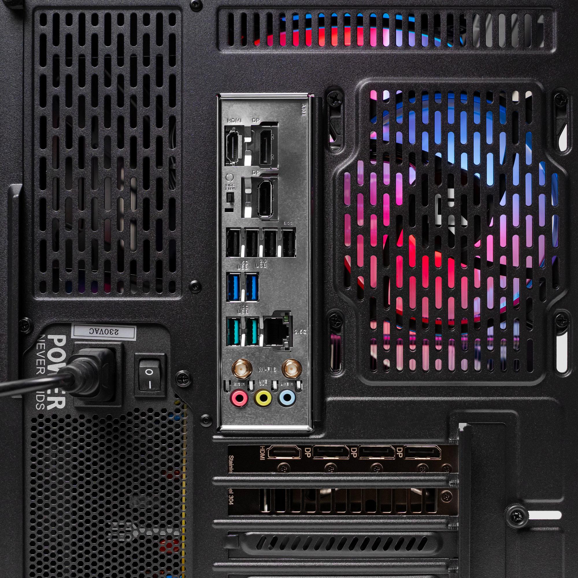 A large main feature product image of EX-DEMO PLE Neon RTX 5060 Prebuilt Ready To Go Gaming PC