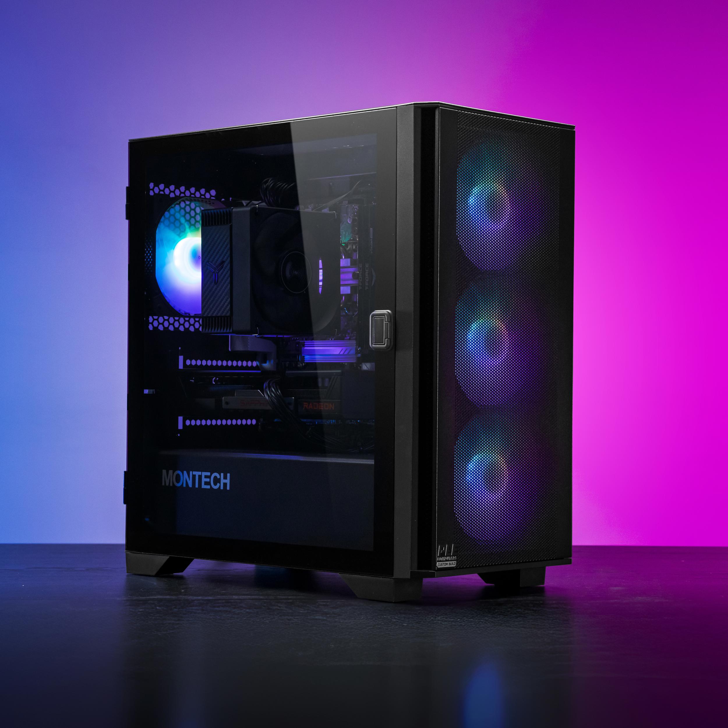 A large main feature product image of EX-DEMO PLE Stealth RX 9060 XT Prebuilt Ready To Go Gaming PC