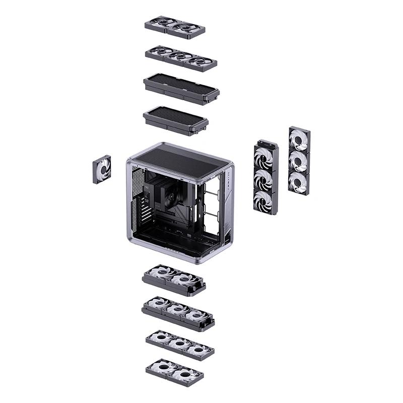 A large main feature product image of EX-DEMO Jonsplus BO400CG Curved Glass Mid Tower Dual-Chamber Aluminium Frame Case (Grey)