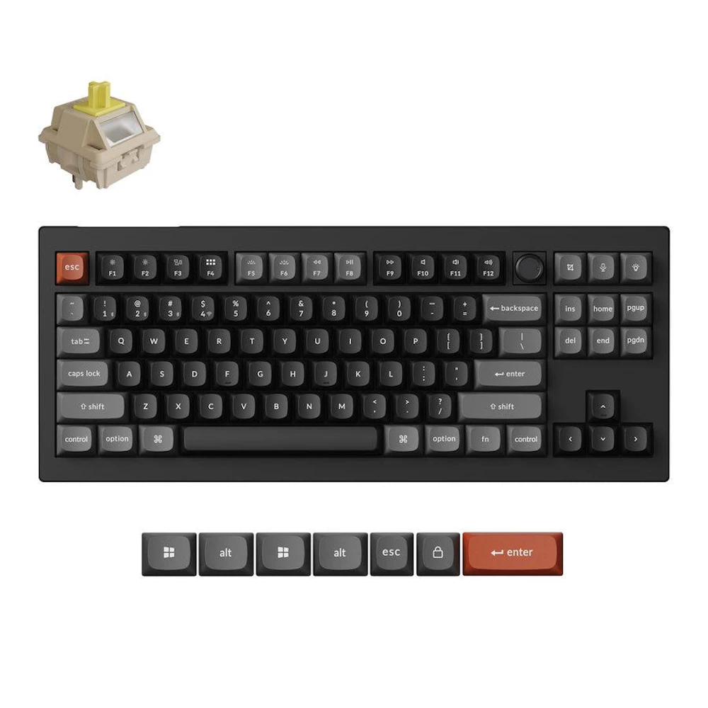 Keychron V3 Ultra 8K Wireless Custom Mechanical Keyboard - Black (Keychron Silk POM Switch - Banana)